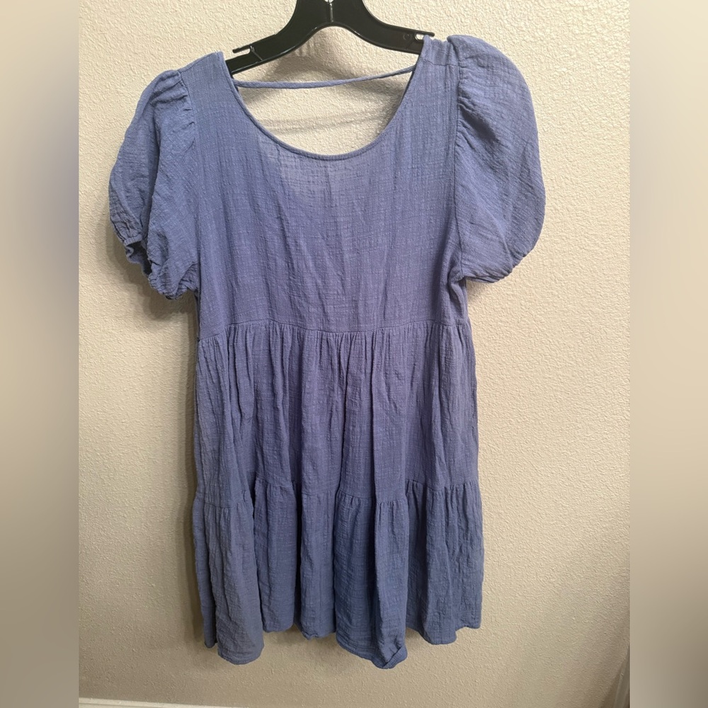 Altar’d State Blue Puff Sleeve Ruffled Dress